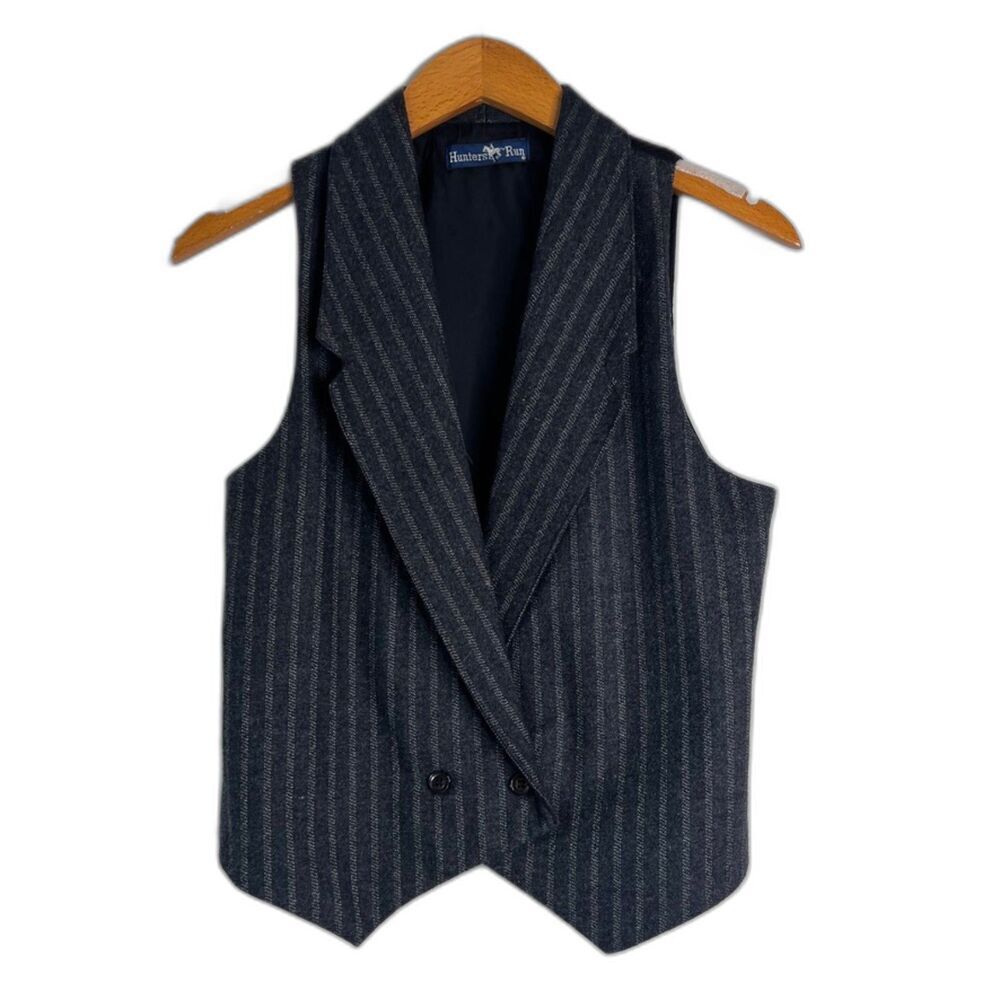 Hunters Run‎ VTG Gray Tuxedo Style Wool Blend Waist Buttons Vest Size 9/10